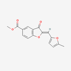 molecular formula C16H12O5 B2847699 (Z)-甲酸甲酯 2-((5-甲基呋喃-2-基)甲亚甲基)-3-氧代-2,3-二氢苯并呋喃-5-羧酸酯 CAS No. 71620-30-9