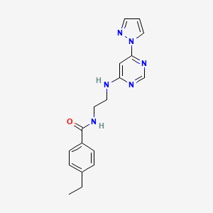 N-(2-((6-(1H-pyrazol-1-yl)pyrimidin-4-yl)amino)ethyl)-4-ethylbenzamide