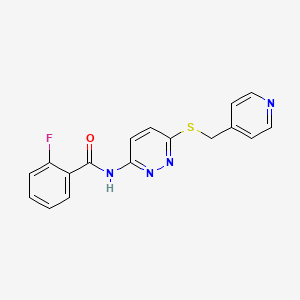 molecular formula C17H13FN4OS B2847706 2-fluoro-N-(6-((pyridin-4-ylmethyl)thio)pyridazin-3-yl)benzamide CAS No. 1021060-96-7