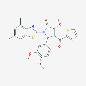 molecular formula C26H22N2O5S2 B284771 5-(3,4-dimethoxyphenyl)-1-(4,6-dimethyl-1,3-benzothiazol-2-yl)-3-hydroxy-4-(2-thienylcarbonyl)-1,5-dihydro-2H-pyrrol-2-one 