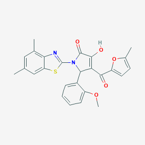 molecular formula C26H22N2O5S B284772 1-(4,6-dimethyl-1,3-benzothiazol-2-yl)-3-hydroxy-5-(2-methoxyphenyl)-4-(5-methyl-2-furoyl)-1,5-dihydro-2H-pyrrol-2-one 