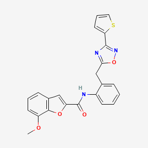 molecular formula C23H17N3O4S B2847755 7-methoxy-N-(2-((3-(thiophen-2-yl)-1,2,4-oxadiazol-5-yl)methyl)phenyl)benzofuran-2-carboxamide CAS No. 1797268-08-6