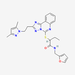 molecular formula C25H27N7O2S B2847784 2-[[2-[2-(3,5-dimethylpyrazol-1-yl)ethyl]-[1,2,4]triazolo[1,5-c]quinazolin-5-yl]sulfanyl]-N-(furan-2-ylmethyl)butanamide CAS No. 896697-75-9