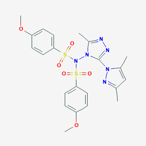 molecular formula C22H24N6O6S2 B284779 N-[3-(3,5-dimethyl-1H-pyrazol-1-yl)-5-methyl-4H-1,2,4-triazol-4-yl]-4-methoxy-N-[(4-methoxyphenyl)sulfonyl]benzenesulfonamide 