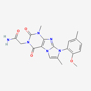 molecular formula C19H20N6O4 B2847801 2-(8-(2-methoxy-5-methylphenyl)-1,7-dimethyl-2,4-dioxo-1H-imidazo[2,1-f]purin-3(2H,4H,8H)-yl)acetamide CAS No. 896306-46-0