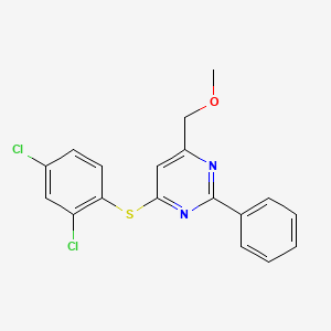 molecular formula C18H14Cl2N2OS B2847805 4-[(2,4-二氯苯基)硫代]-6-(甲氧基甲基)-2-苯基嘧啶 CAS No. 339279-07-1