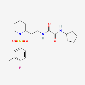 molecular formula C21H30FN3O4S B2847817 N1-cyclopentyl-N2-(2-(1-((4-fluoro-3-methylphenyl)sulfonyl)piperidin-2-yl)ethyl)oxalamide CAS No. 898460-73-6