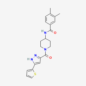 3,4-dimethyl-N-(1-(3-(thiophen-2-yl)-1H-pyrazole-5-carbonyl)piperidin-4-yl)benzamide