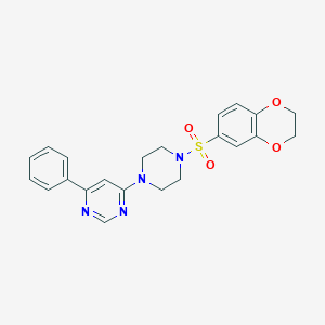 molecular formula C22H22N4O4S B2847856 4-(4-((2,3-Dihydrobenzo[b][1,4]dioxin-6-yl)sulfonyl)piperazin-1-yl)-6-phenylpyrimidine CAS No. 1351650-04-8
