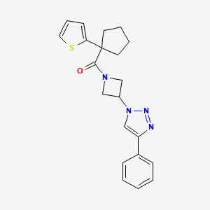 molecular formula C21H22N4OS B2847873 (3-(4-phenyl-1H-1,2,3-triazol-1-yl)azetidin-1-yl)(1-(thiophen-2-yl)cyclopentyl)methanone CAS No. 2034523-63-0