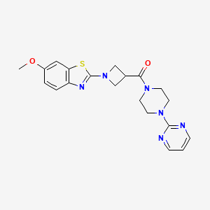 molecular formula C20H22N6O2S B2847891 (1-(6-Methoxybenzo[d]thiazol-2-yl)azetidin-3-yl)(4-(pyrimidin-2-yl)piperazin-1-yl)methanone CAS No. 1286709-61-2