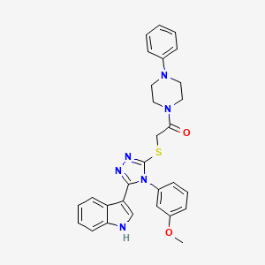molecular formula C29H28N6O2S B2847917 2-((5-(1H-indol-3-yl)-4-(3-methoxyphenyl)-4H-1,2,4-triazol-3-yl)thio)-1-(4-phenylpiperazin-1-yl)ethanone CAS No. 852145-43-8