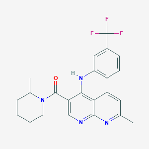 molecular formula C23H23F3N4O B2847926 (7-甲基-4-((3-(三氟甲基)苯基)氨基)-1,8-萘啶-3-基)(2-甲基哌嗪-1-基)甲酮 CAS No. 1251571-03-5