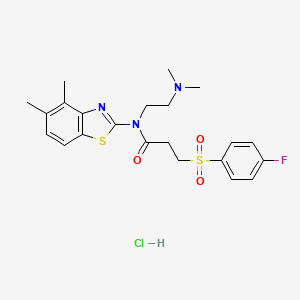 molecular formula C22H27ClFN3O3S2 B2847943 N-(2-(dimethylamino)ethyl)-N-(4,5-dimethylbenzo[d]thiazol-2-yl)-3-((4-fluorophenyl)sulfonyl)propanamide hydrochloride CAS No. 1215373-92-4