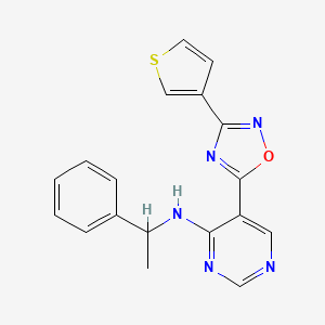 molecular formula C18H15N5OS B2847959 N-(1-phenylethyl)-5-(3-(thiophen-3-yl)-1,2,4-oxadiazol-5-yl)pyrimidin-4-amine CAS No. 2034387-52-3