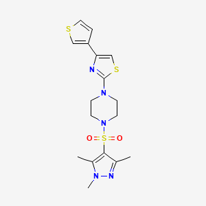 4-(thiophen-3-yl)-2-(4-((1,3,5-trimethyl-1H-pyrazol-4-yl)sulfonyl)piperazin-1-yl)thiazole