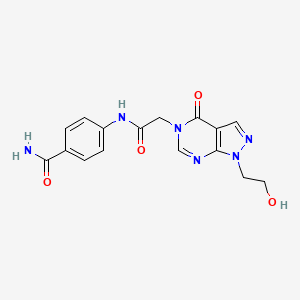 molecular formula C16H16N6O4 B2847970 4-[[2-[1-(2-Hydroxyethyl)-4-oxopyrazolo[3,4-d]pyrimidin-5-yl]acetyl]amino]benzamide CAS No. 899971-53-0