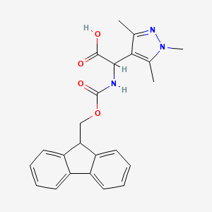 molecular formula C23H23N3O4 B2847973 2-{[(9H-fluoren-9-ylmethoxy)carbonyl]amino}-2-(trimethyl-1H-pyrazol-4-yl)acetic acid CAS No. 1910775-98-2