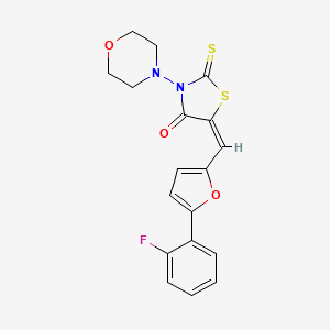 molecular formula C18H15FN2O3S2 B2848010 (E)-5-((5-(2-fluorophenyl)furan-2-yl)methylene)-3-morpholino-2-thioxothiazolidin-4-one CAS No. 875286-61-6