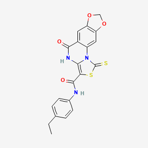 molecular formula C20H15N3O4S2 B2848015 N-(4-ethylphenyl)-5-oxo-1-thioxo-4,5-dihydro-1H-[1,3]dioxolo[4,5-g]thiazolo[3,4-a]quinazoline-3-carboxamide CAS No. 1189726-87-1