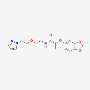 molecular formula C17H21N3O5 B2848021 N-(2-(2-(1H-pyrazol-1-yl)ethoxy)ethyl)-2-(benzo[d][1,3]dioxol-5-yloxy)propanamide CAS No. 2034224-86-5