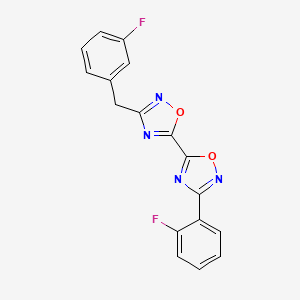 molecular formula C17H10F2N4O2 B2848027 3-(3-Fluorobenzyl)-3'-(2-fluorophenyl)-5,5'-bi-1,2,4-oxadiazole CAS No. 1775344-58-5