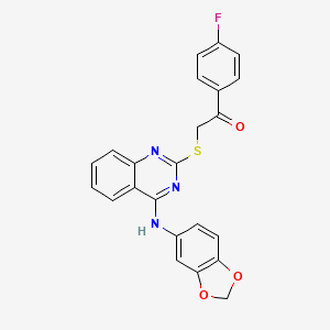 molecular formula C23H16FN3O3S B2848028 2-[4-(1,3-Benzodioxol-5-ylamino)quinazolin-2-yl]sulfanyl-1-(4-fluorophenyl)ethanone CAS No. 896697-86-2