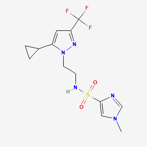 molecular formula C13H16F3N5O2S B2848036 N-(2-(5-环丙基-3-(三氟甲基)-1H-吡唑-1-基)乙基)-1-甲基-1H-咪唑-4-磺酰胺 CAS No. 1798028-73-5