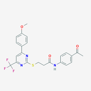 molecular formula C23H20F3N3O3S B284804 N-(4-acetylphenyl)-3-{[4-(4-methoxyphenyl)-6-(trifluoromethyl)-2-pyrimidinyl]sulfanyl}propanamide 