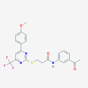 molecular formula C23H20F3N3O3S B284805 N-(3-acetylphenyl)-3-{[4-(4-methoxyphenyl)-6-(trifluoromethyl)-2-pyrimidinyl]sulfanyl}propanamide 