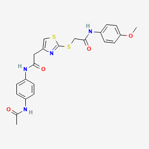 molecular formula C22H22N4O4S2 B2848051 N-(4-acetamidophenyl)-2-(2-((2-((4-methoxyphenyl)amino)-2-oxoethyl)thio)thiazol-4-yl)acetamide CAS No. 942000-80-8