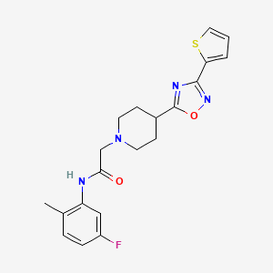 molecular formula C20H21FN4O2S B2848057 N-(5-fluoro-2-methylphenyl)-2-{4-[3-(2-thienyl)-1,2,4-oxadiazol-5-yl]piperidin-1-yl}acetamide CAS No. 1251576-09-6