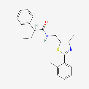 molecular formula C22H24N2OS B2848061 N-((4-methyl-2-(o-tolyl)thiazol-5-yl)methyl)-2-phenylbutanamide CAS No. 1797175-37-1