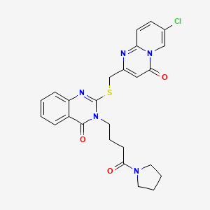 molecular formula C25H24ClN5O3S B2848071 2-[(7-Chloro-4-oxopyrido[1,2-a]pyrimidin-2-yl)methylsulfanyl]-3-(4-oxo-4-pyrrolidin-1-ylbutyl)quinazolin-4-one CAS No. 422290-12-8