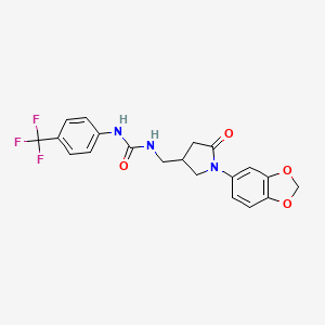 molecular formula C20H18F3N3O4 B2848097 1-((1-(Benzo[d][1,3]dioxol-5-yl)-5-oxopyrrolidin-3-yl)methyl)-3-(4-(trifluoromethyl)phenyl)urea CAS No. 954661-00-8