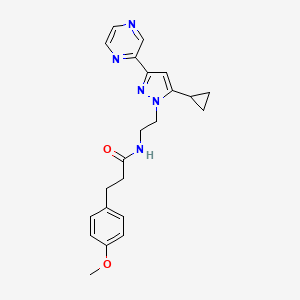 molecular formula C22H25N5O2 B2848098 N-(2-(5-cyclopropyl-3-(pyrazin-2-yl)-1H-pyrazol-1-yl)ethyl)-3-(4-methoxyphenyl)propanamide CAS No. 2034290-98-5