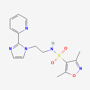 molecular formula C15H17N5O3S B2848119 3,5-dimethyl-N-(2-(2-(pyridin-2-yl)-1H-imidazol-1-yl)ethyl)isoxazole-4-sulfonamide CAS No. 2034586-95-1