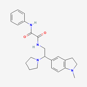 molecular formula C23H28N4O2 B2848130 N1-(2-(1-methylindolin-5-yl)-2-(pyrrolidin-1-yl)ethyl)-N2-phenyloxalamide CAS No. 922014-42-4