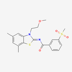 molecular formula C20H22N2O4S2 B2848133 N-[3-(2-methoxyethyl)-5,7-dimethyl-1,3-benzothiazol-2-ylidene]-3-methylsulfonylbenzamide CAS No. 896302-19-5