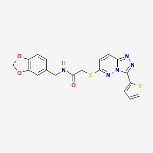 molecular formula C19H15N5O3S2 B2848151 N-(benzo[d][1,3]dioxol-5-ylmethyl)-2-((3-(thiophen-2-yl)-[1,2,4]triazolo[4,3-b]pyridazin-6-yl)thio)acetamide CAS No. 868966-78-3