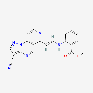 molecular formula C20H14N6O2 B2848161 methyl 2-{[(E)-2-{5-cyano-2,3,7,11-tetraazatricyclo[7.4.0.0^{2,6}]trideca-1(9),3,5,7,10,12-hexaen-10-yl}ethenyl]amino}benzoate CAS No. 338411-85-1
