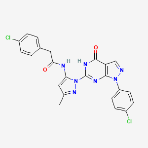molecular formula C23H17Cl2N7O2 B2848165 2-(4-chlorophenyl)-N-(1-(1-(4-chlorophenyl)-4-oxo-4,5-dihydro-1H-pyrazolo[3,4-d]pyrimidin-6-yl)-3-methyl-1H-pyrazol-5-yl)acetamide CAS No. 1169987-81-8