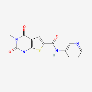 molecular formula C14H12N4O3S B2848167 1,3-dimethyl-2,4-dioxo-N-(pyridin-3-yl)-1,2,3,4-tetrahydrothieno[2,3-d]pyrimidine-6-carboxamide CAS No. 946206-80-0