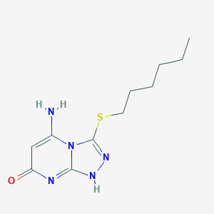 molecular formula C11H17N5OS B284817 5-amino-3-hexylsulfanyl-1H-[1,2,4]triazolo[4,3-a]pyrimidin-7-one 