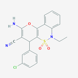 molecular formula C20H16ClN3O3S B2848190 2-Amino-4-(3-chlorophenyl)-6-ethyl-4,6-dihydropyrano[3,2-c][2,1]benzothiazine-3-carbonitrile 5,5-dioxide CAS No. 893291-83-3