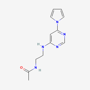 molecular formula C12H15N5O B2848213 N-(2-((6-(1H-pyrrol-1-yl)pyrimidin-4-yl)amino)ethyl)acetamide CAS No. 1396584-46-5