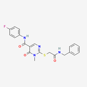 molecular formula C21H19FN4O3S B2848214 2-((2-(benzylamino)-2-oxoethyl)thio)-N-(4-fluorophenyl)-1-methyl-6-oxo-1,6-dihydropyrimidine-5-carboxamide CAS No. 894029-88-0