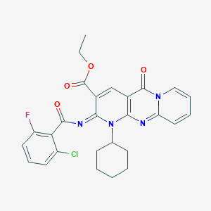 molecular formula C27H24ClFN4O4 B2848215 (Z)-ethyl 2-((2-chloro-6-fluorobenzoyl)imino)-1-cyclohexyl-5-oxo-2,5-dihydro-1H-dipyrido[1,2-a:2',3'-d]pyrimidine-3-carboxylate CAS No. 534579-66-3