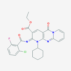 molecular formula C27H24ClFN4O4 B2848215 (Z)-乙酸2-((2-氯-6-氟苯甲酰)亚胺)-1-环己基-5-氧代-2,5-二氢-1H-二嘧啶-3-羧酸乙酯 CAS No. 534579-66-3