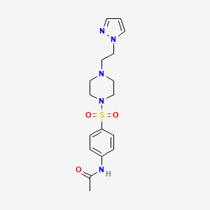 molecular formula C17H23N5O3S B2848223 N-(4-((4-(2-(1H-pyrazol-1-yl)ethyl)piperazin-1-yl)sulfonyl)phenyl)acetamide CAS No. 1396794-40-3